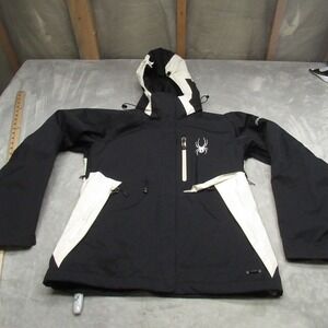 Spyder Jacket Womens Medium Black Hooded Winter Snow Skiing Rain Wind Full Zip